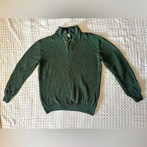 Enzo Mantovani 100% Wool Henley Sweater | Forest Green Pullover Size M